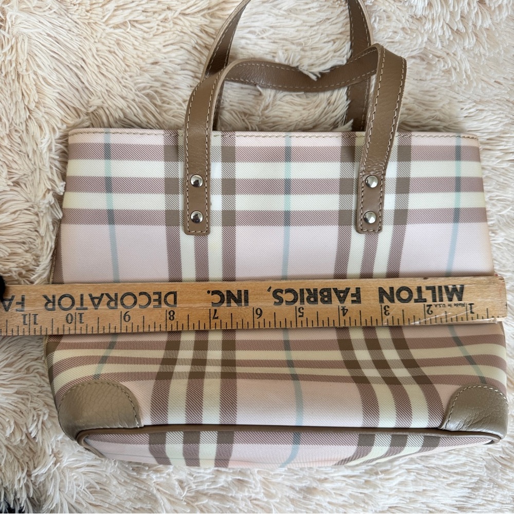 Burberry Plaid Nova Check Small Tote Handbag - Taupe and Candy Pink - Silver HW - Picture 13 of 15